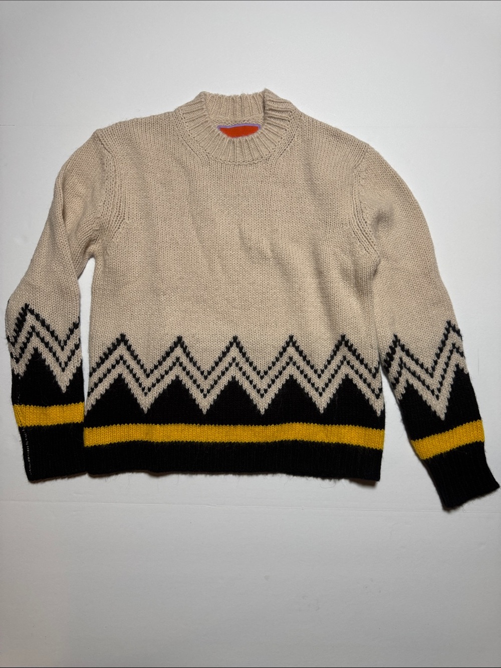 LA DOUBLEJ Dolomite Crewneck Sweater Ecru Beige Alpaca Blend ZigZag Pattern XS